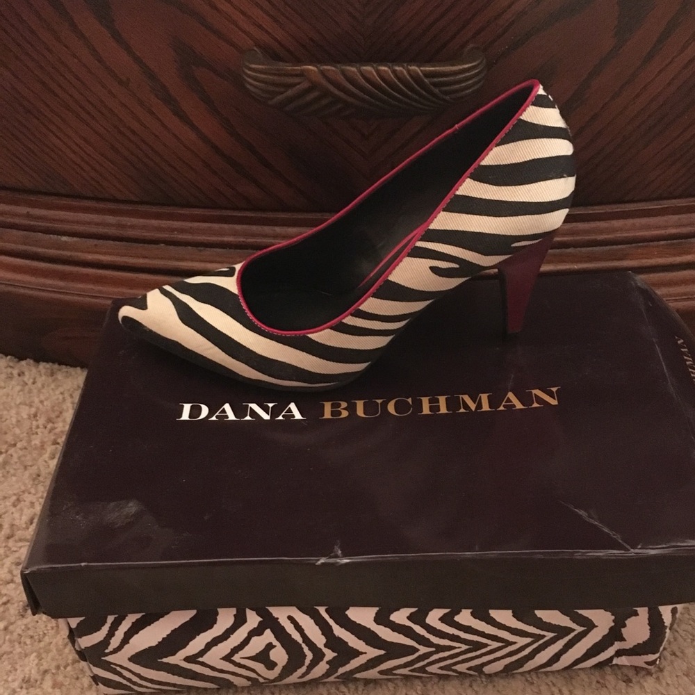 Zebra print heels with ruby trim